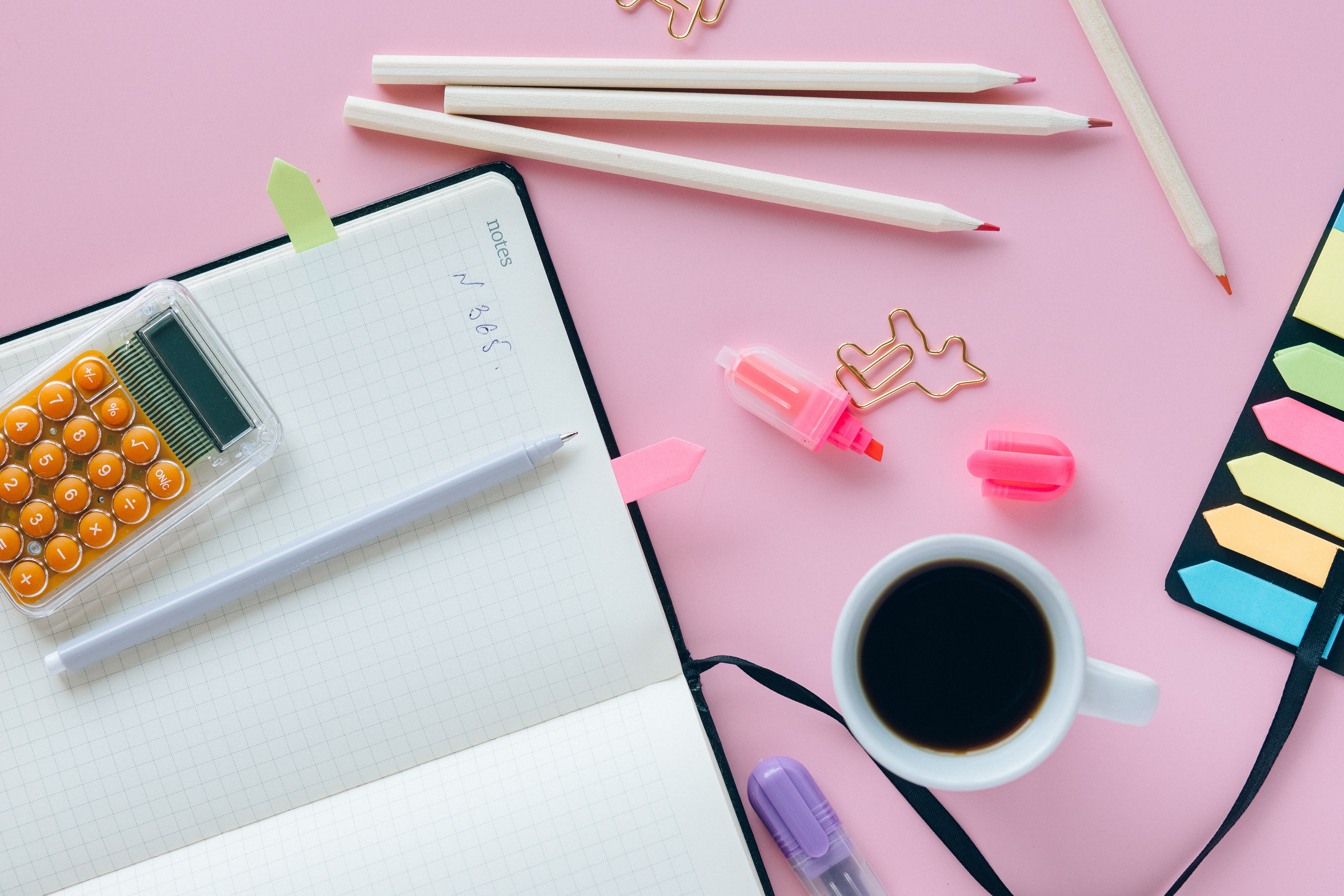 Picture of calculator and notebook